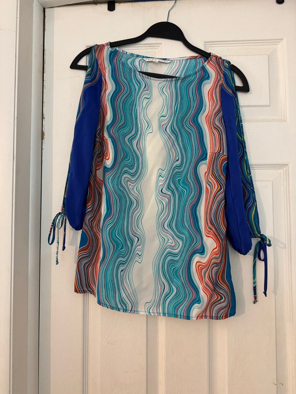 Trina Turk Silk Cold-Shoulder Tunic Top Dress Multicolor Swirl size S